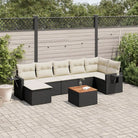 Modulaire tuinbank set met gepoedercoat staal en zwart materiaal - Zwart en crème / 1 / Tafel + 3x midden + hoek