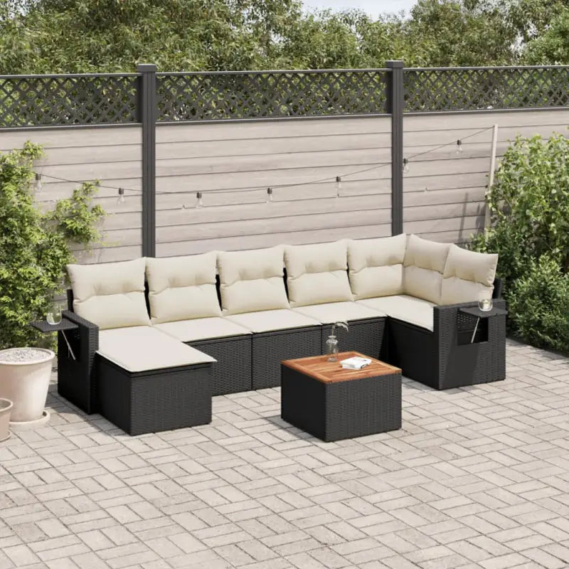 Modulaire tuinbank set met gepoedercoat staal en zwart materiaal - Zwart en crème / 1 / Tafel + 3x midden + hoek
