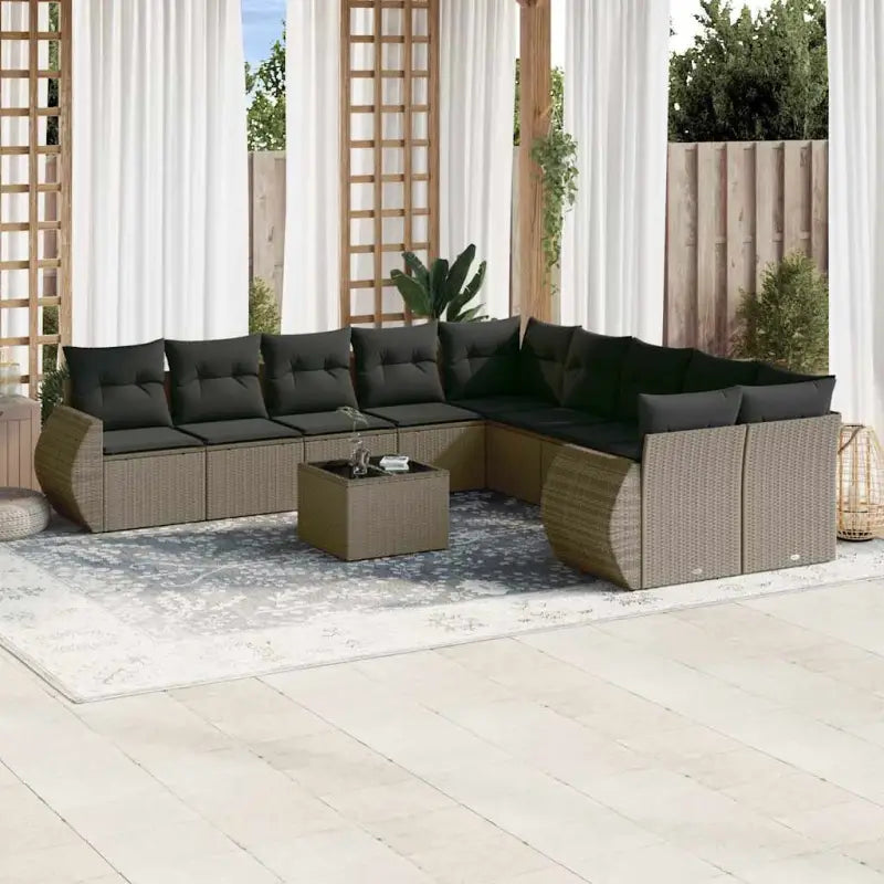 Modulaire tuinbank set met zwart gepoedercoat staal voor buitenplezier - Lichtgrijs / 1 / Met tafel - Modulaire