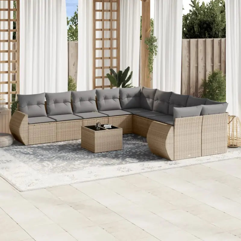 Modulaire tuinbank set met zwart gepoedercoat staal voor buitenplezier - Beige en grijs / 1 / Met tafel - Modulaire