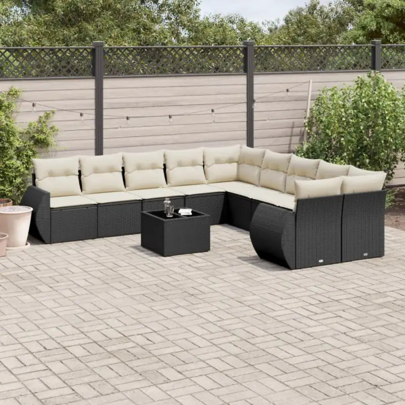 Modulaire tuinbank set met zwart gepoedercoat staal voor buitenplezier - Zwart en crème / 1 / Met tafel - Modulaire