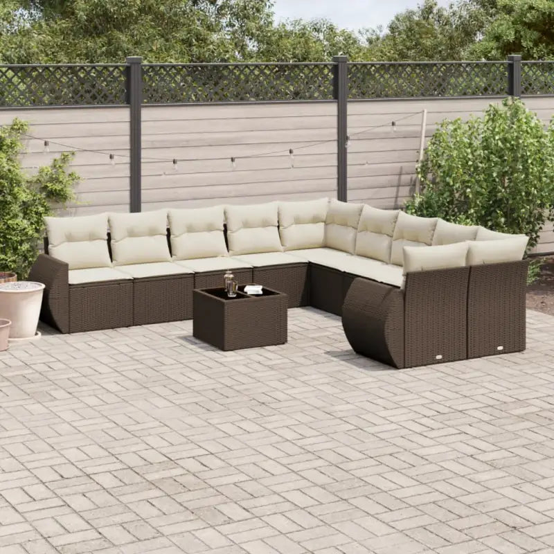 Modulaire tuinbank set met zwart gepoedercoat staal voor buitenplezier - Bruin en crème / 1 / Met tafel - Modulaire