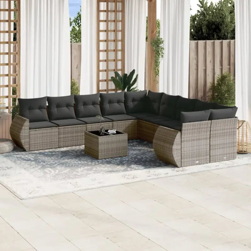 Modulaire tuinbank set met zwart gepoedercoat staal voor buitenplezier - Grijs / 1 / Met tafel - Modulaire tuinbanken