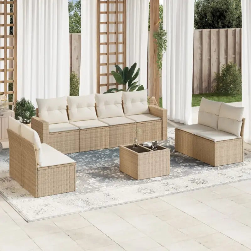 Modulaire tuinbank set met zwart materiaal en gepoedercoat staal - beige en crèmekleurig / 1 / Met tafel - Modulaire