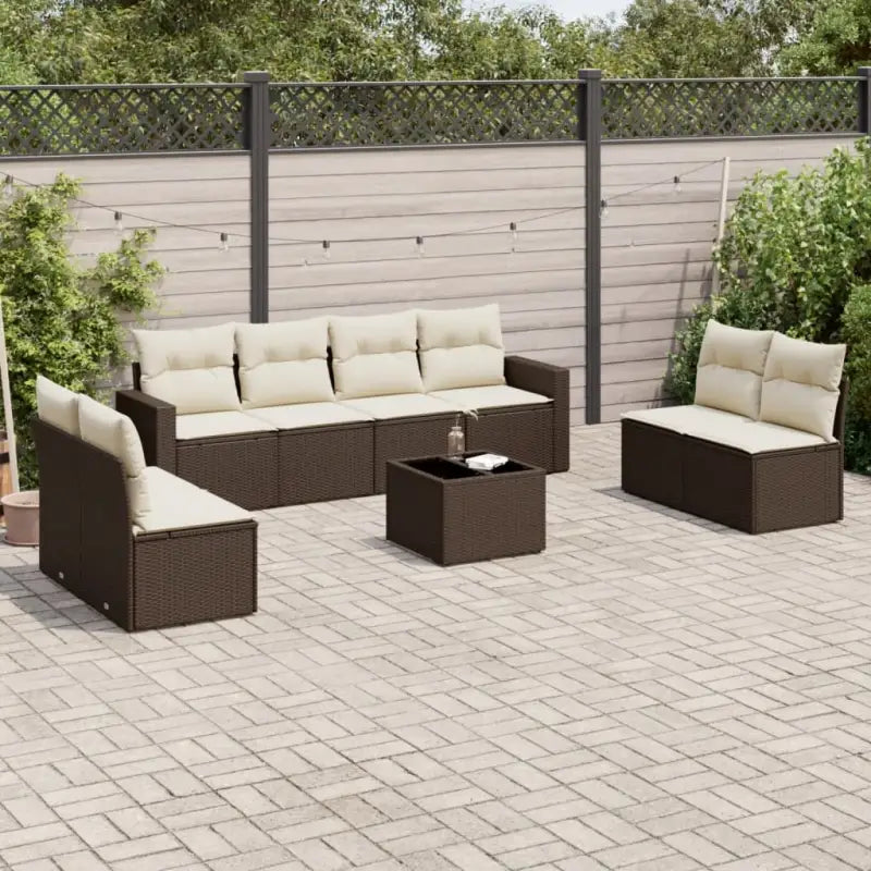 Modulaire tuinbank set met zwart materiaal en gepoedercoat staal - Bruin en crème / 1 / Met tafel - Modulaire tuinbanken