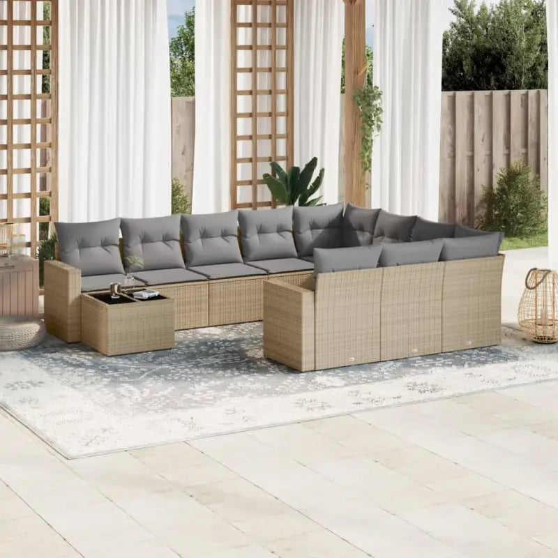 Modulaire tuinbank set met zwart materiaal en gepoedercoat staal - Beige en grijs / 1 - Modulaire tuinbanken