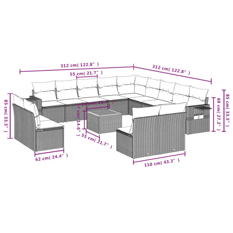 Modulaire tuinbank set met zwart materiaal en gepoedercoat staal - Modulaire tuinbanken
