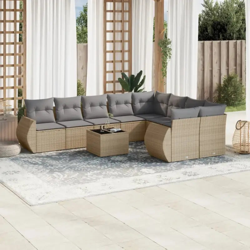 Modulaire tuinbank set met zwart materiaal en gepoedercoat staal - Beige en grijs / 1 / Met tafel - Modulaire tuinbanken