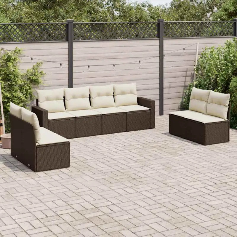 Modulaire tuinbank set met zwart materiaal en gepoedercoat staal - Bruin en crème / 1 / Zonder tafel - Modulaire
