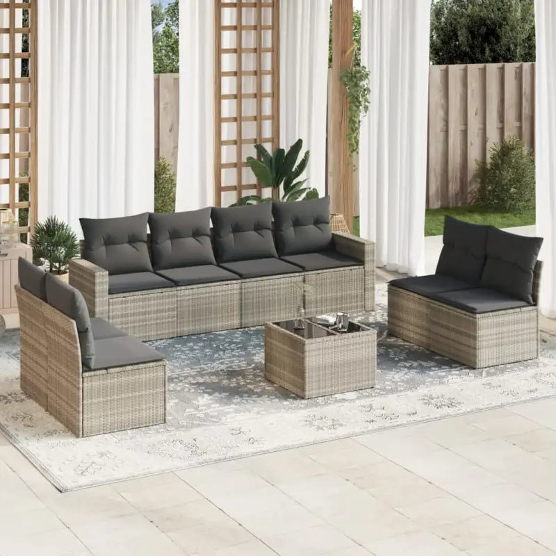 Modulaire tuinbank set met zwart materiaal en gepoedercoat staal - Lichtgrijs / 1 / Met tafel - Modulaire tuinbanken