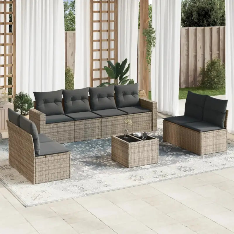Modulaire tuinbank set met zwart materiaal en gepoedercoat staal - Beige en grijs / 1 / Met tafel - Modulaire tuinbanken