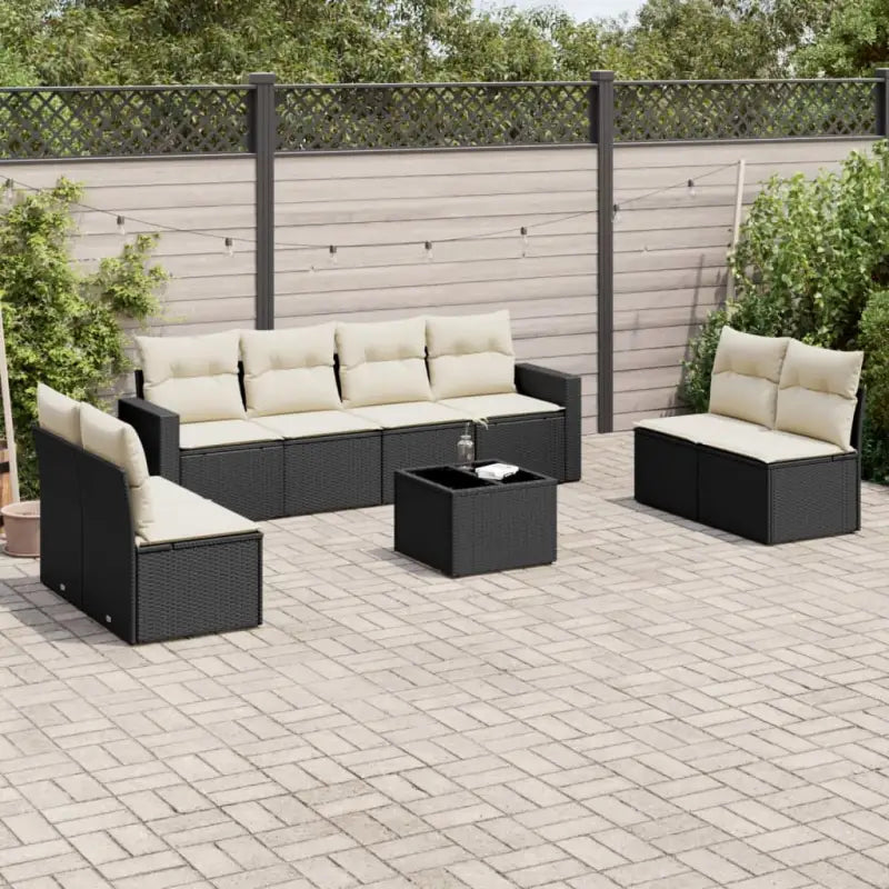 Modulaire tuinbank set met zwart materiaal en gepoedercoat staal - Zwart en crème / 1 / Met tafel - Modulaire tuinbanken