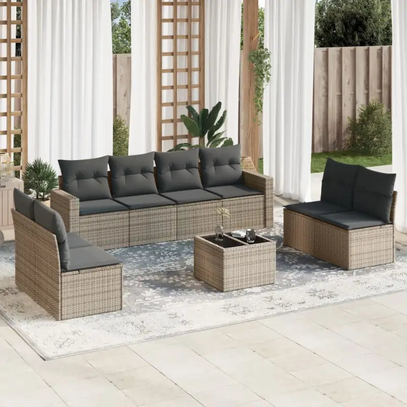Modulaire tuinbank set met zwart materiaal en gepoedercoat staal - Grijs / 1 / Met tafel - Modulaire tuinbanken