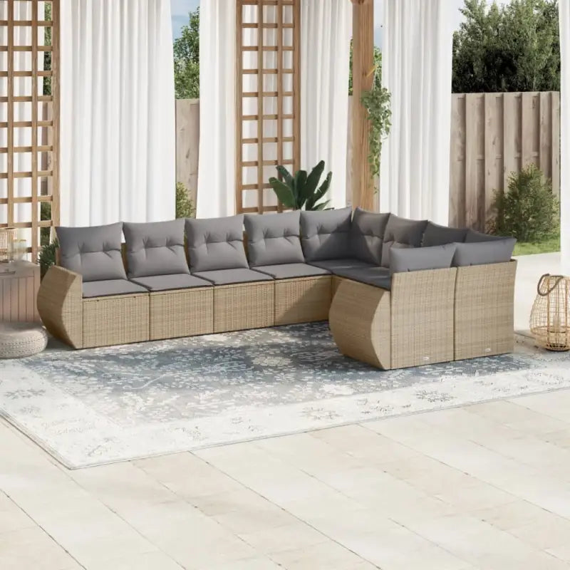 Modulaire tuinbank set met zwart materiaal en gepoedercoat staal - Beige en grijs / 1 / Zonder tafel - Modulaire