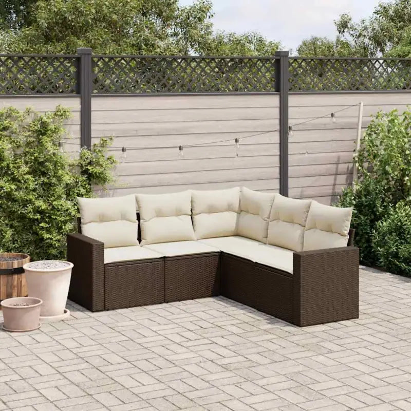 Modulaire tuinbank van beige materiaal en gepoedercoat staal - Bruin en crème / 1 / Zonder tafel - Modulaire tuinbanken