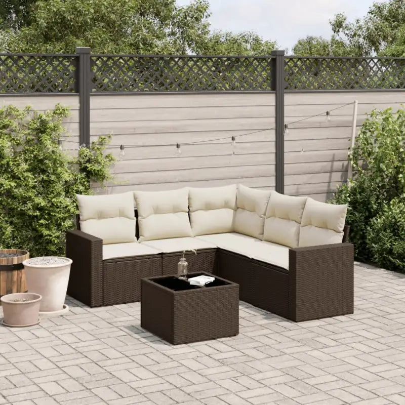 Modulaire tuinbank van beige materiaal en gepoedercoat staal - Bruin en crème / 1 / Met tafel - Modulaire tuinbanken