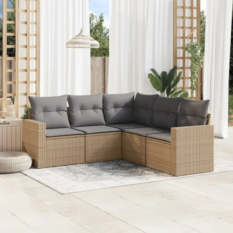Modulaire tuinbank van beige materiaal en gepoedercoat staal - Beige en grijs / 1 / Zonder tafel - Modulaire tuinbanken