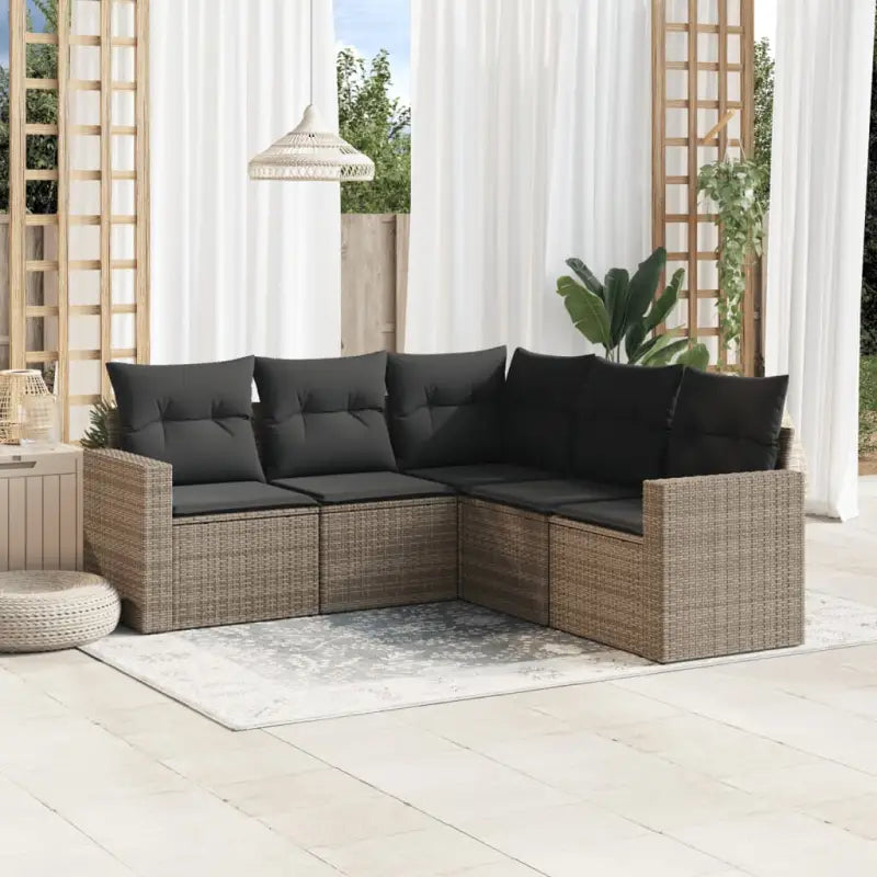Modulaire tuinbank van beige materiaal en gepoedercoat staal - Grijs / 1 / Zonder tafel - Modulaire tuinbanken