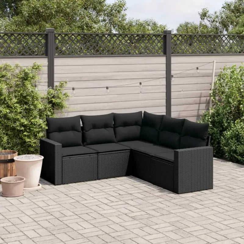 Modulaire tuinbank van beige materiaal en gepoedercoat staal - Zwart / 1 / Zonder tafel - Modulaire tuinbanken