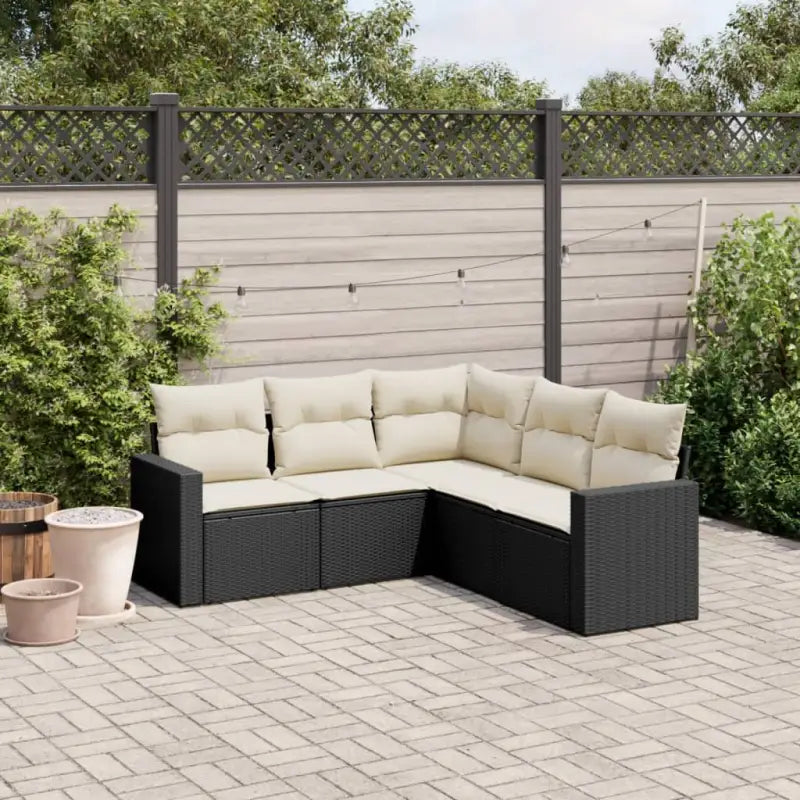Modulaire tuinbank van beige materiaal en gepoedercoat staal - Zwart en crème / 1 / Zonder tafel - Modulaire tuinbanken