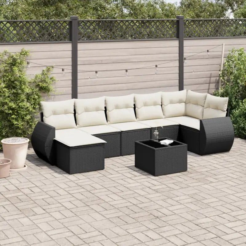 Modulaire tuinbank van gepoedercoat staal met beige materiaal - Zwart en crème / 1 / Met tafel - Modulaire tuinbanken