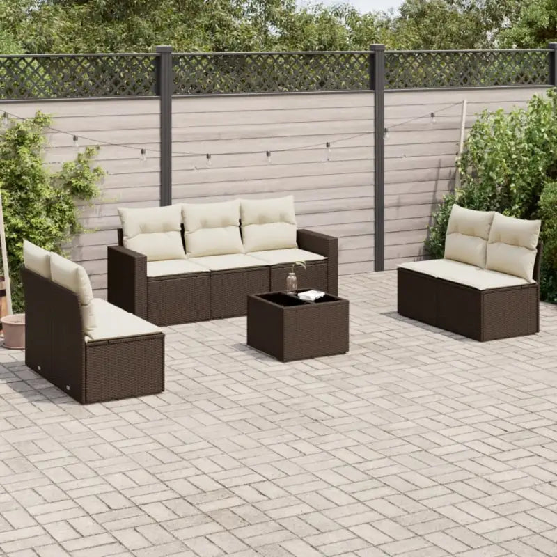 Modulaire tuinbank van gepoedercoat staal met poly rattan en waterdichte tas - Bruin en crème / 1 / Met tafel