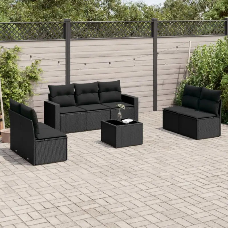 Modulaire tuinbank van gepoedercoat staal met poly rattan en waterdichte tas - Zwart / 1 / Met tafel - Modulaire