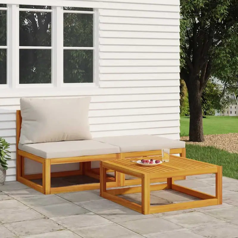 Modulaire tuinbank van massief acaciahout met comfortabele vulling - Lichtgrijs / 1 / midden + voetensteun + Tafel