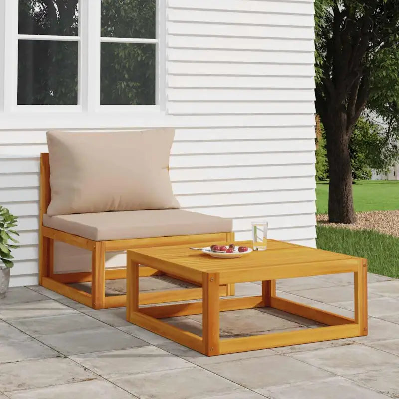 Modulaire tuinbank van massief acaciahout met comfortabele vulling - Taupe / 1 / midden + hoekTafel - Modulaire