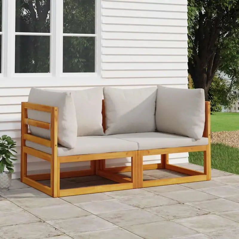 Modulaire tuinbank van massief acaciahout met comfortabele vulling - Lichtgrijs / 1 / Hoekbank (2 st) - Modulaire