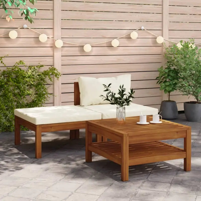 Modulaire tuinbank van massief acaciahout voor buitengebruik - Crèmewit / 1 / midden + voetensteun + Tafel - Modulaire