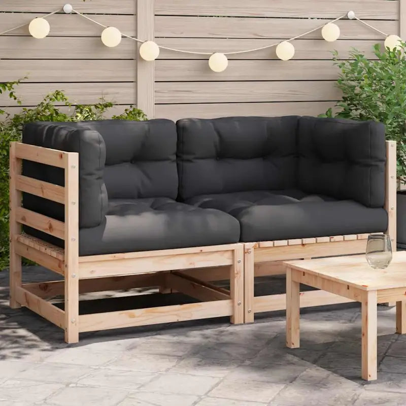 Modulaire tuinbank van massief douglashout met kussens voor je tuin - Naturel en antraciet / 1 / Hoekbank (2 st)