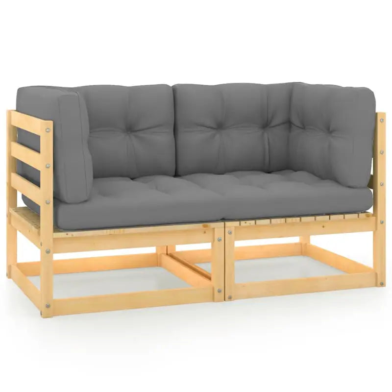 Modulaire tuinbank van massief douglashout met kussens voor je tuin - Naturel en grijs / 1 / Tweezitsbank - Modulaire