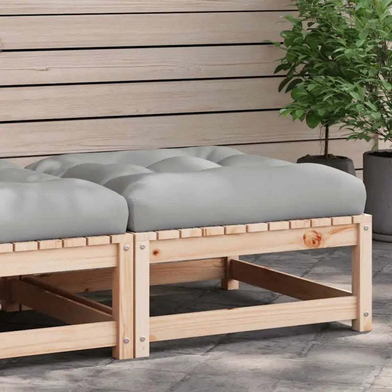 Modulaire tuinbank van massief douglashout met kussens voor je tuin - Naturel en grijs / 1 / voetensteun - Modulaire