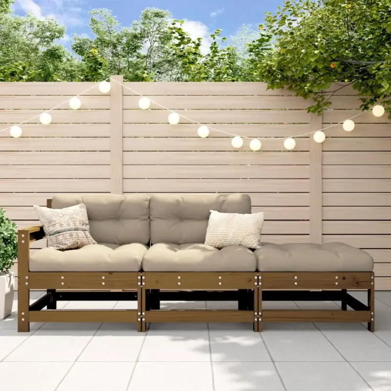 Modulaire tuinbank van massief douglashout voor terras en patio - Bruin grenenhout / 1 / 2-zitsbank met hocker