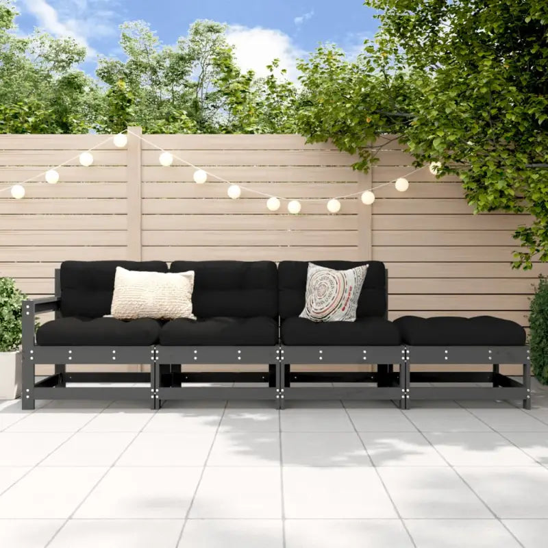 Modulaire tuinbank van massief douglashout voor terras en patio - Grijs grenenhout / 1 / 3-zitsbank met hocker