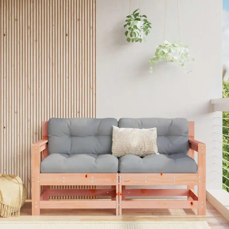 Modulaire tuinbank van massief grenenhout met zachte kussens - Natuurlijk douglashout / 1 / Tweezitsbank - Modulaire