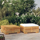 Modulaire tuinbank van massief teakhout fijn geschuurd met zachte kussens - Crème / 1 / voetensteun + Tafel - Modulaire