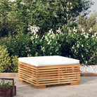 Modulaire tuinbank van massief teakhout fijn geschuurd met zachte kussens - Crème / 1 / Voetensteun - Modulaire
