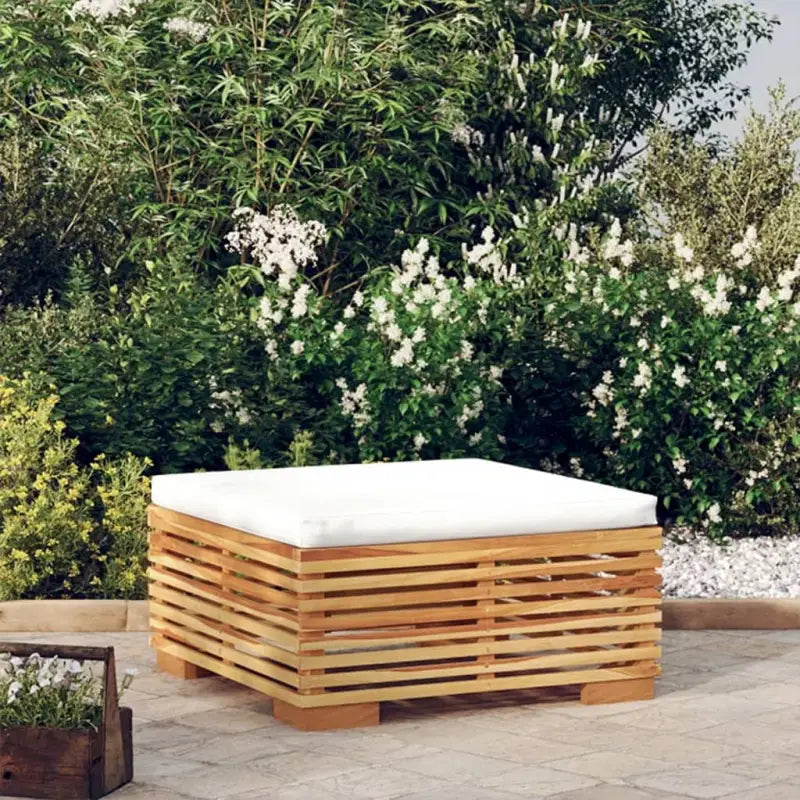 Modulaire tuinbank van massief teakhout fijn geschuurd met zachte kussens - Crème / 1 / Voetensteun - Modulaire