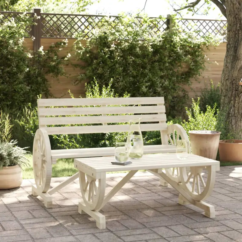 Modulaire tuinbank van massief vurenhout met gebrande uitstraling en afmetingen - Bruin / 1 / chair and table