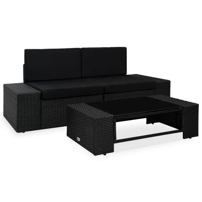 Modulaire tuinbank van poly rattan voor alle seizoenen - Zwart / 1 / Hoekbank (linkerarmleuning) + hoekbank