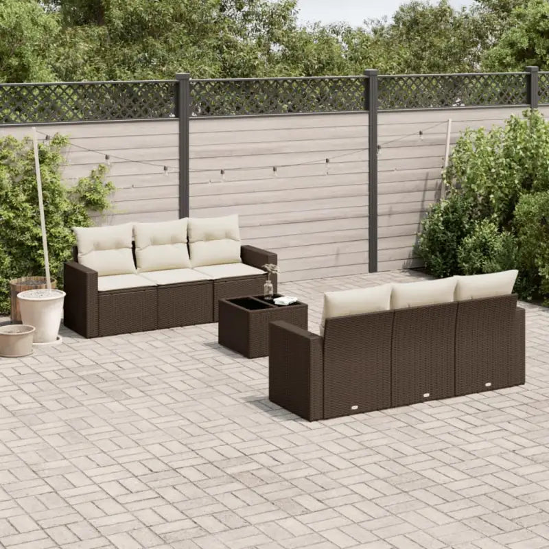 Modulaire tuinbanken in zwart materiaal en gepoedercoat staal - Bruin en crème / 7 - Modulaire tuinbanken