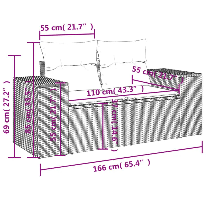 Modulaire tuinbanken in zwart materiaal met gepoedercoat staal afmetingen - Modulaire tuinbanken