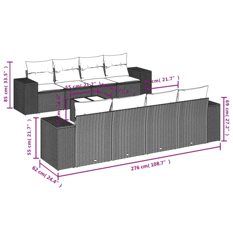 Modulaire tuinbanken in zwart materiaal met gepoedercoat staal afmetingen - Modulaire tuinbanken