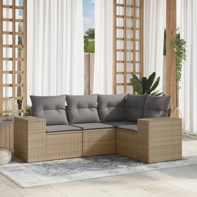 Modulaire tuinbanken met beige materiaal en gepoedercoat staal afmetingen - Beige en grijs / 1 / Zonder tafel