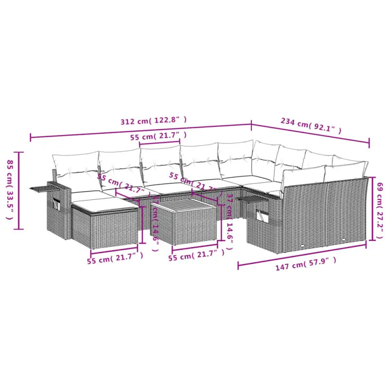 Modulaire tuinbanken met beige materiaal en gepoedercoat staal afmetingen - Modulaire tuinbanken