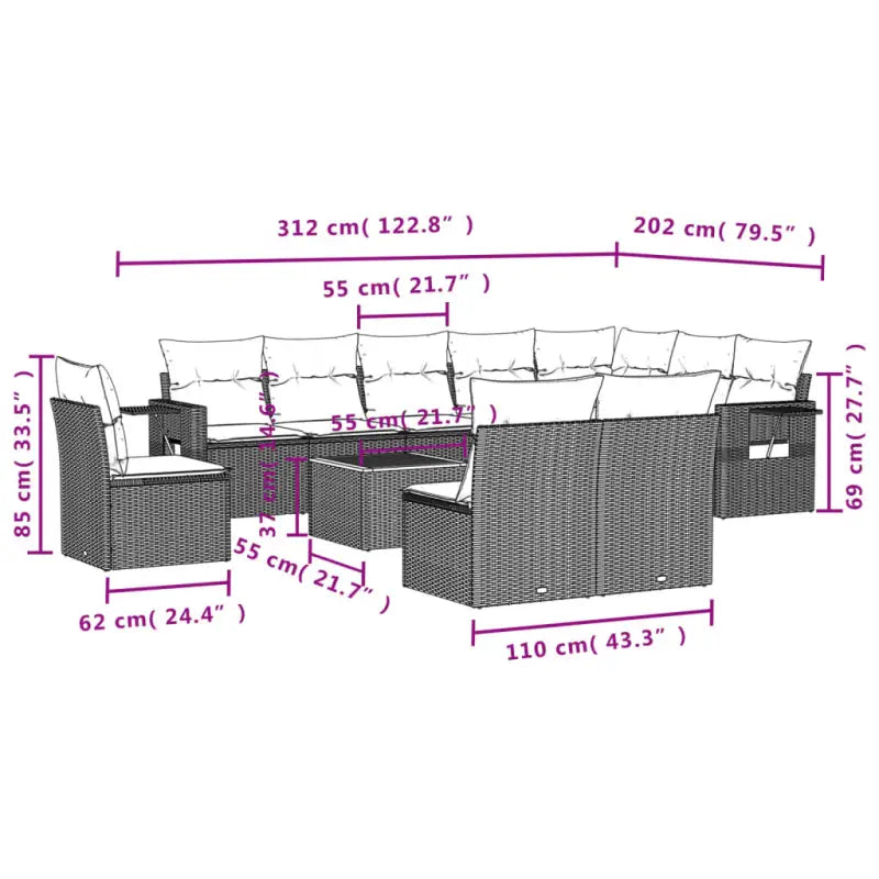 Modulaire tuinbanken met beige materiaal en gepoedercoat staal afmetingen - Modulaire tuinbanken