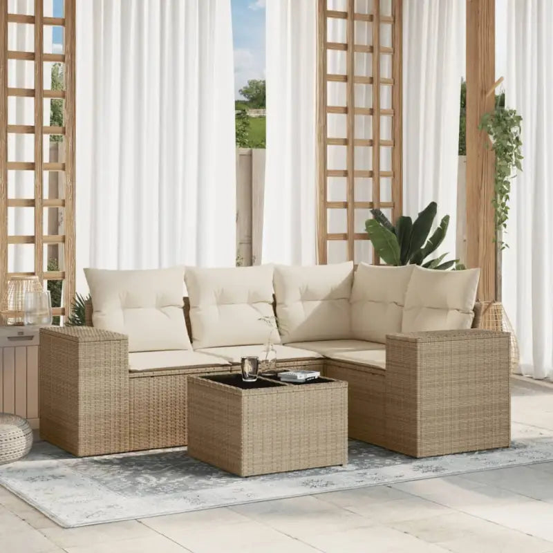 Modulaire tuinbanken met beige materiaal en gepoedercoat staal afmetingen - beige en crèmekleurig / 1 / Met tafel