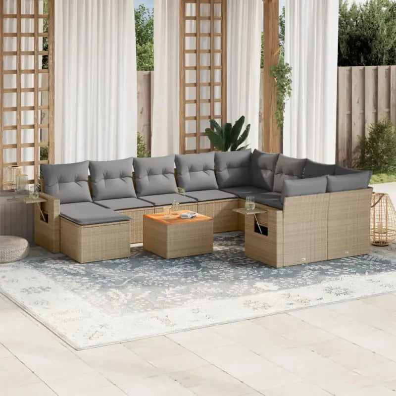 Modulaire tuinbanken met beige materiaal en gepoedercoat staal afmetingen - Beige en grijs / 1 - Modulaire tuinbanken